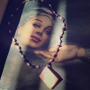 Pearl, crystal, garnet, sterling necklace